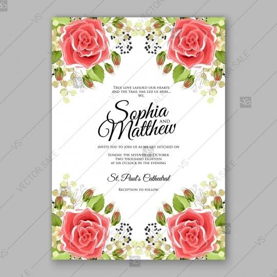 Свадьба - Red rose wedding invitation vector flowers template card