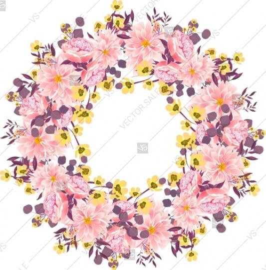 زفاف - Wreath frame with flowers peony, chrysanthemum and succulent cactus floral design