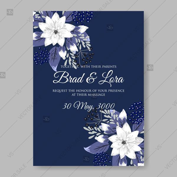 Wedding - White flowers of chrysanthemum anemones on a dark blue background wedding invitation vector birthday card