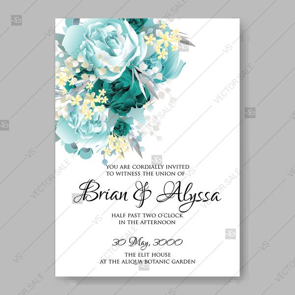 Свадьба - Vintage Wedding invitation vector card template mint green blue watercolor peony eucalyptus floral watercolor