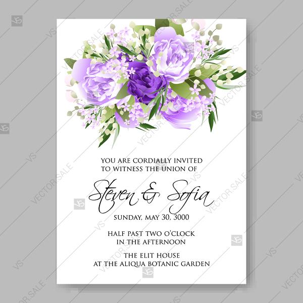 Свадьба - Lavander violet purple lilac peony floral wedding invitation vector template watercolor greenery vector invitation invitation template