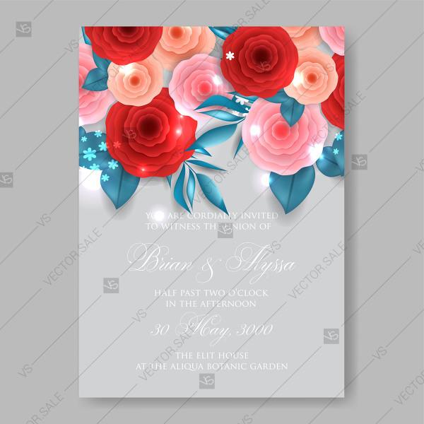 Hochzeit - Wedding invitation printable template 3d Paper Rose Anemone Peony Ranunculus Vector Flowers decoration bouquet