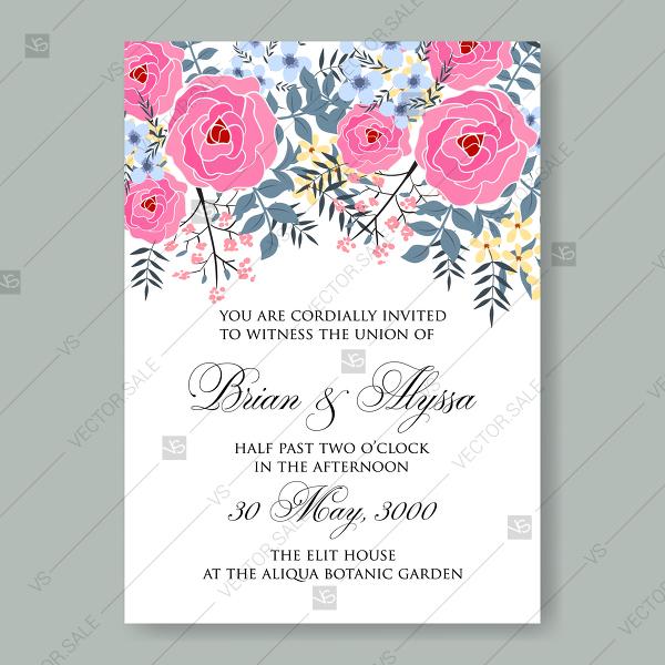 زفاف - Floral pink rose ranunculus anemone wedding invitation floral background