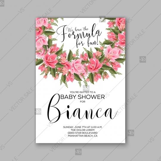 Wedding - Baby shower floral invitation with hibiscus flower and tropical leaves watercolor flower wreath vector invitation