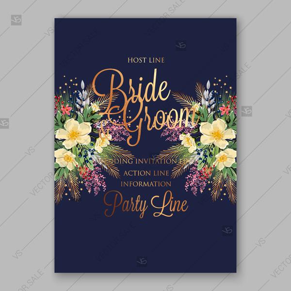 Свадьба - Spring design Wedding invitation vector yellow anemone on dark blue background