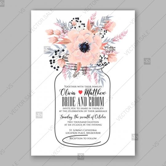 زفاف - Anemone wedding invitation card printable vector template birthday card