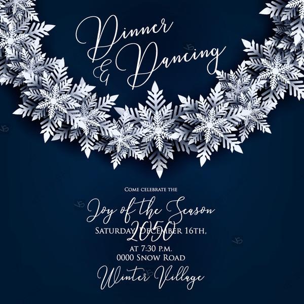 Свадьба - Christmas Party Invitation Paper cut origami snowflake on navy blue background birthday