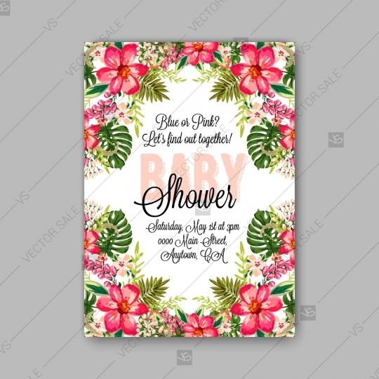 زفاف - Hibiscus Aloha Baby shower floral vector invitation template tropical watercolor wreath marriage invitation