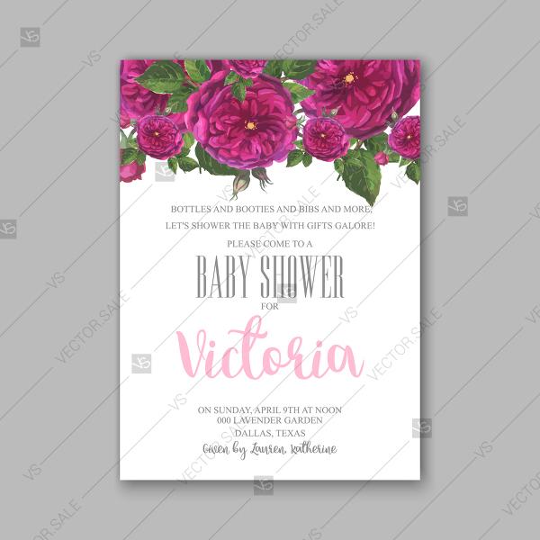 Wedding - Watercolor red rose baby shower invitation floral wedding invitation vector card template Pink Peony rose