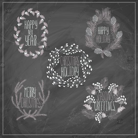 Wedding - Blackboard Chalkboard Christmas day clipart elements for winter holiday party invitations