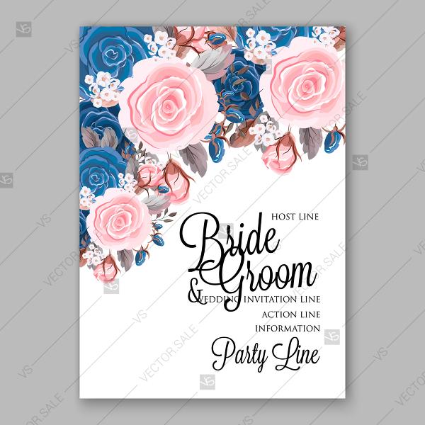 Mariage - Rose wedding invitation pink blue rose floral background spring