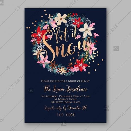 Wedding - Poinsettia fir pine brunch winter floral Wedding Invitation Christmas Party bridal shower invitation