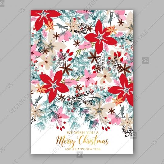 Wedding - Poinsettia fir pine brunch winter floral Wedding Invitation Christmas Party romantic floral background
