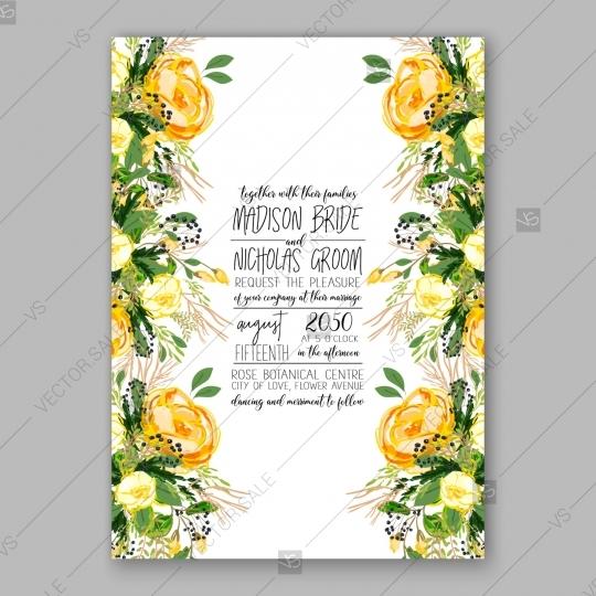 Свадьба - Wedding invitation card Template Yellow rose floral watercolor