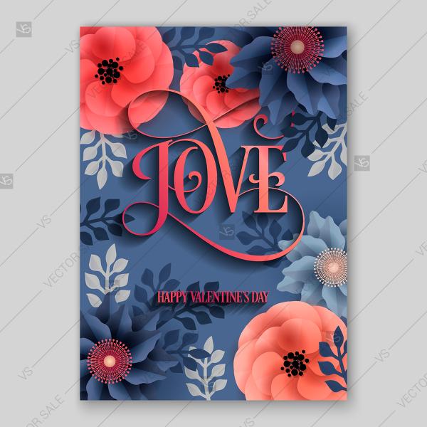 Wedding - Love Paper origami flowers red blue anemone peony poppy illustretion for wedding invitation floral background