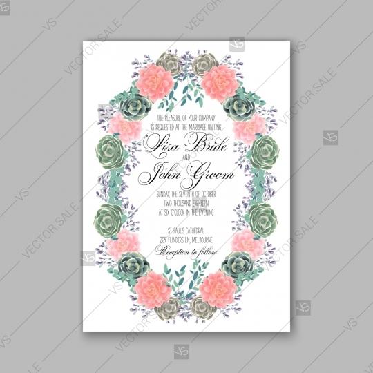 زفاف - Wedding invitation vector template Сhrysanthemum, Peony, Succulents floral pattern