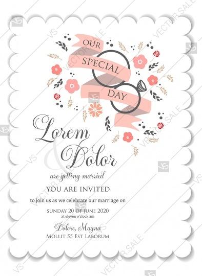 Hochzeit - Wedding invitation with 3d rose floral wreath card vector template