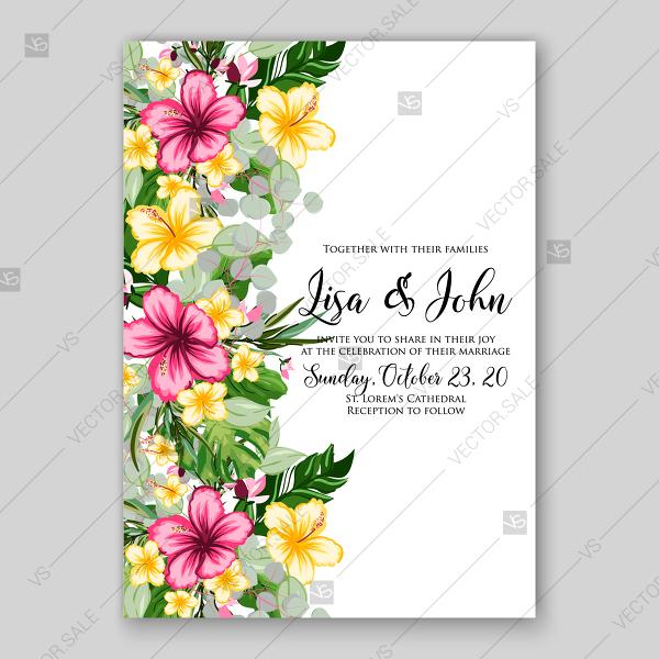 Mariage - Aloha Tropical floral wedding invitation vector card template hibiscus frangipani palm leaves bridal shower invitation