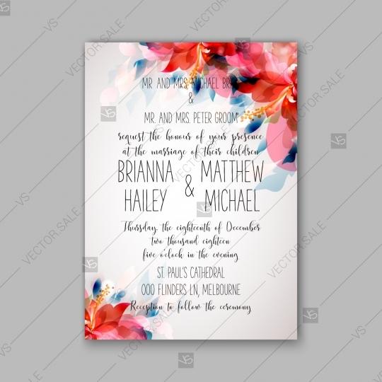 Wedding - Romantic pink hibiscus peony bouquet bride wedding invitation template design