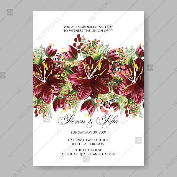Wedding - Burgundy dark red hibiscus tropical floral wreath wedding invitation floral wreath