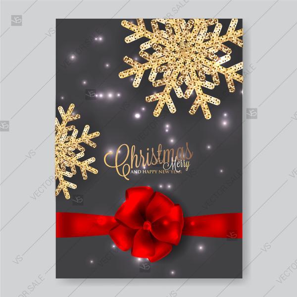 زفاف - Merry Christmas Party Invitation with gold snowflake and lights confetti invitation download