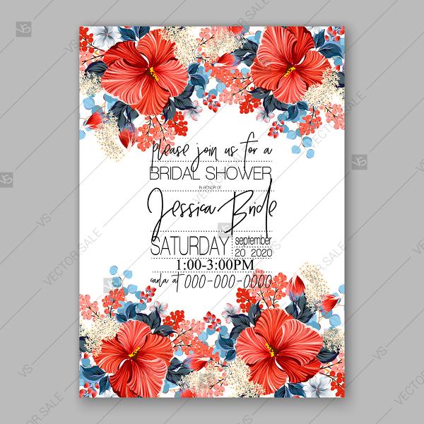 Wedding - Red hibiscus hawaii wedding invitation vector tropical floral card thank you card