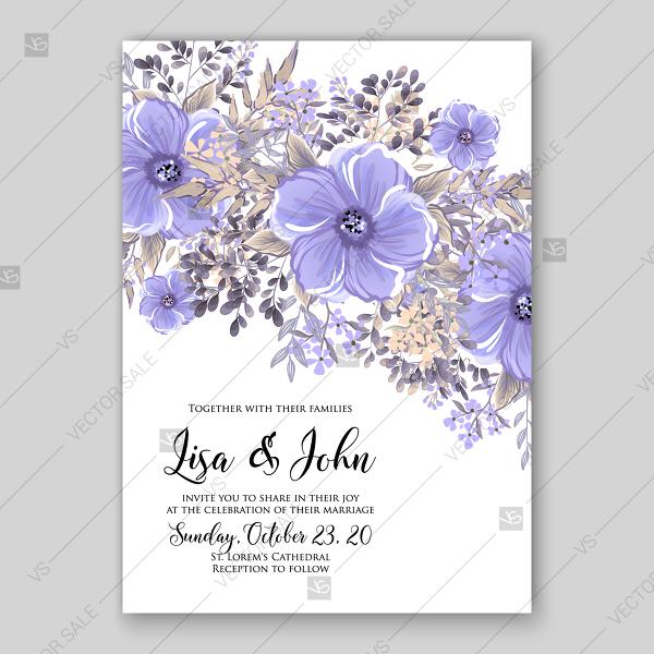 Wedding - Violet Purple Lavander anemone floral wedding invitation vector printable template romantic invitation