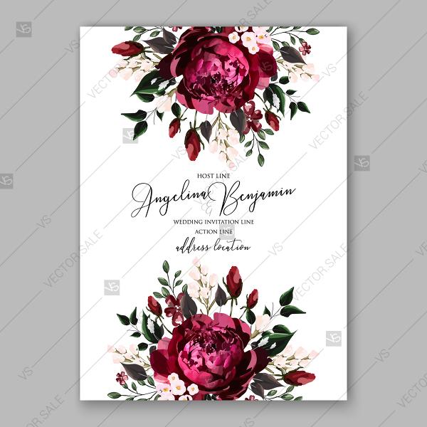 Wedding - Burgundy Dark red Peony wedding invitation watercolor vector template vector download