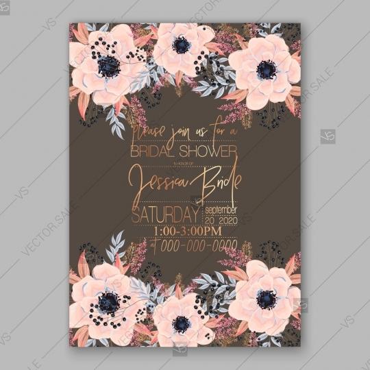 Свадьба - Anemone wedding invitation card printable template botanical illustration