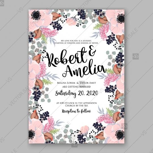 Свадьба - Anemone wedding invitation card printable template valentines day