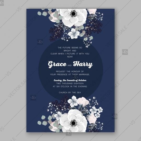 Свадьба - Anemone Wedding Invitation Card Vector Template