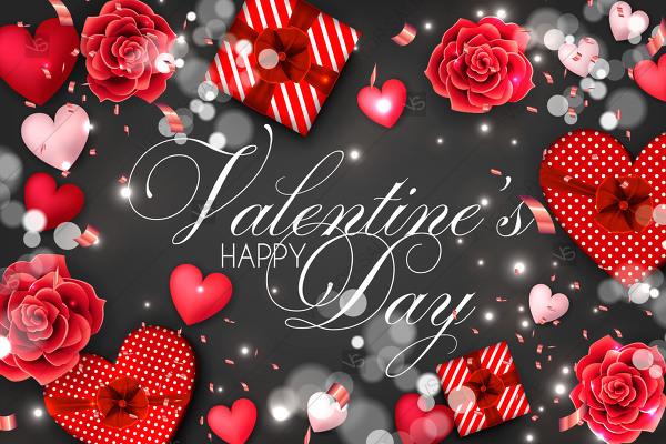 زفاف - Happy Valentine's day Party printable invitation card vector template Red roses Heart Gift Box