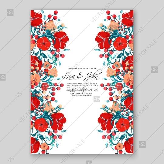 Mariage - Floral wedding invitation vector template card in red style maroon tulip peony anemone