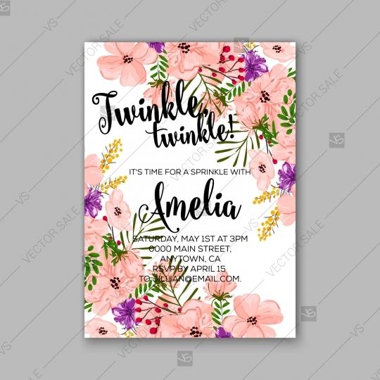 Wedding - Anemone Baby shower floral invitation watercolor Luau Aloha wreath thank you card