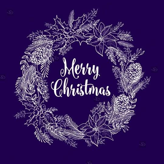زفاف - Merry Christmas Party invitation poinsettia wreath poster vector template
