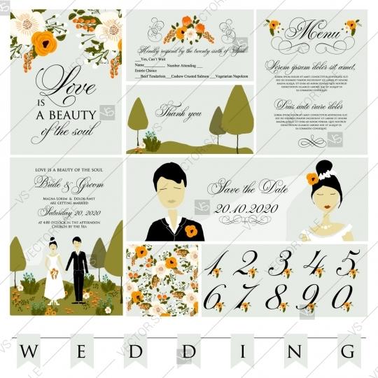 Wedding - A set of wedding invitations cards with pictures of the bride and groom