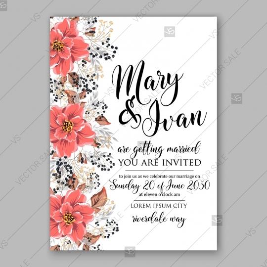 زفاف - Poinsettia, anemone wedding invitation floral template