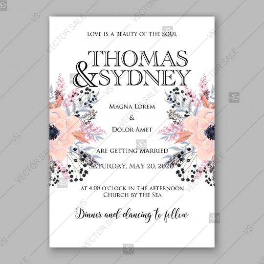 Wedding - Gentle anemone wedding invitation card printable template greeting card
