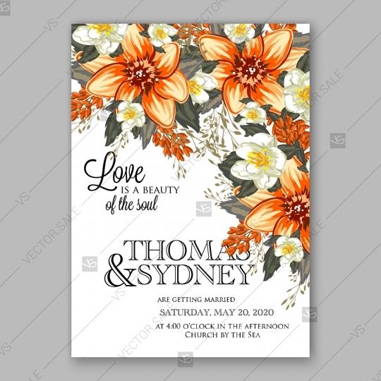 Свадьба - Orange peony wedding invitation template