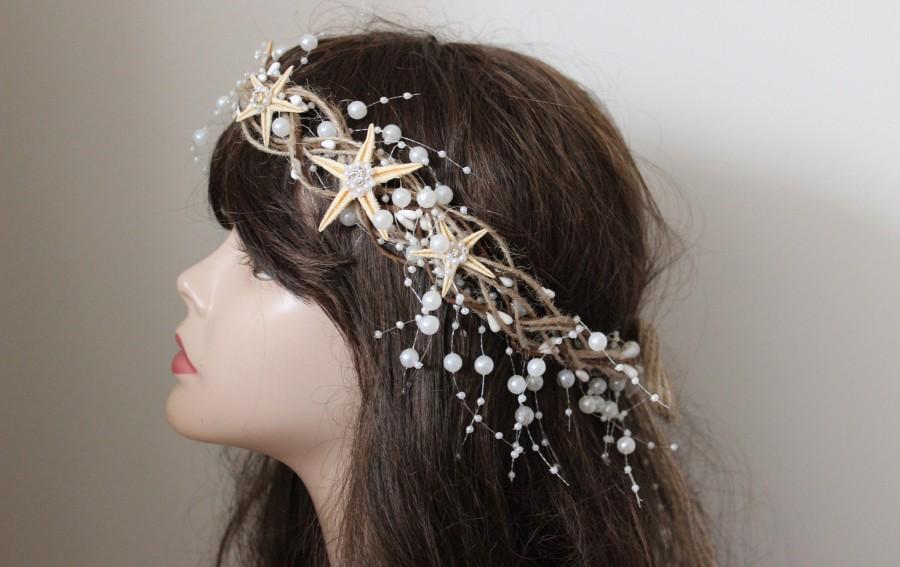 زفاف - Beach Bridal Headband- Starfish Hairband- Beach Wedding Hair accessory- Mermaid Hairpiece- Shell Crown- Seashell Tiara- bachelor party gifts