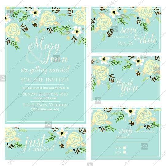 Hochzeit - Wedding invitations with rose, peony and anemone flowers. Save the date, rsvp, thank you card