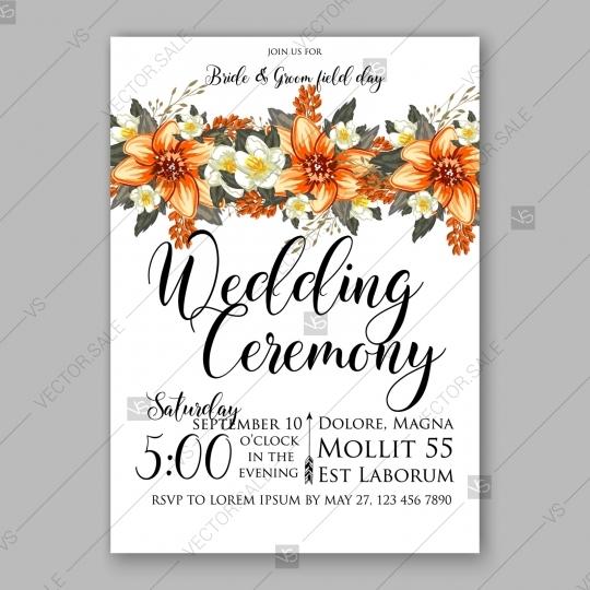 Hochzeit - Orange peony wedding invitation template