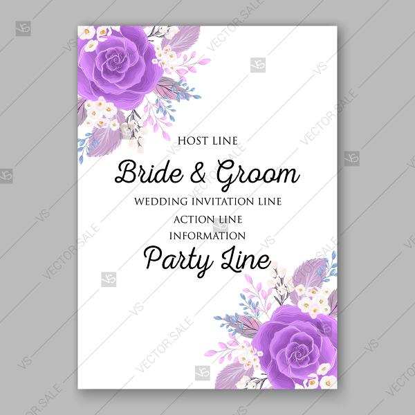Wedding - Rose wedding invitation vector card printable template ultraviolet lavender, violet flower modern floral design