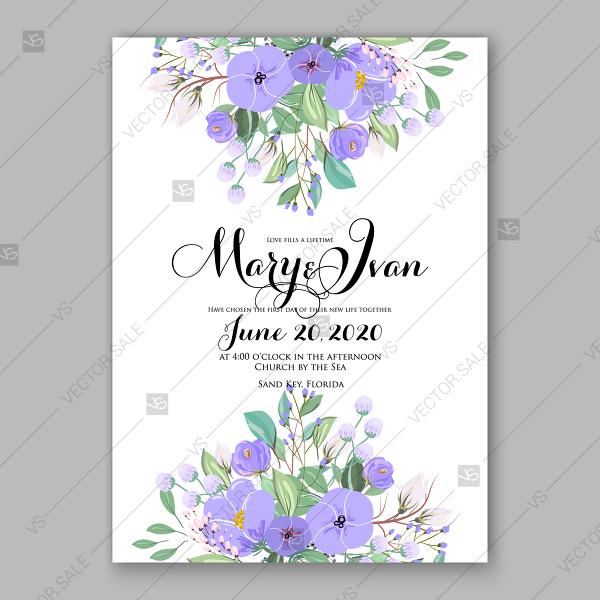 Wedding - Lavender peony rose purple violet floral wedding invitation provence custom invitation