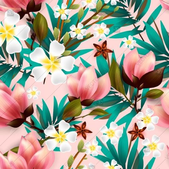 زفاف - Magnolia exotic floral seamless pattern tropical palm leaves