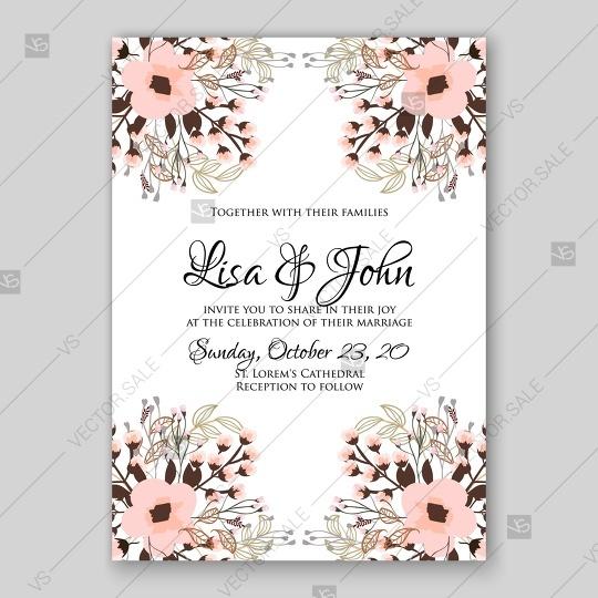 زفاف - Sakura japanese wedding invitation printable vector card template spring flowers