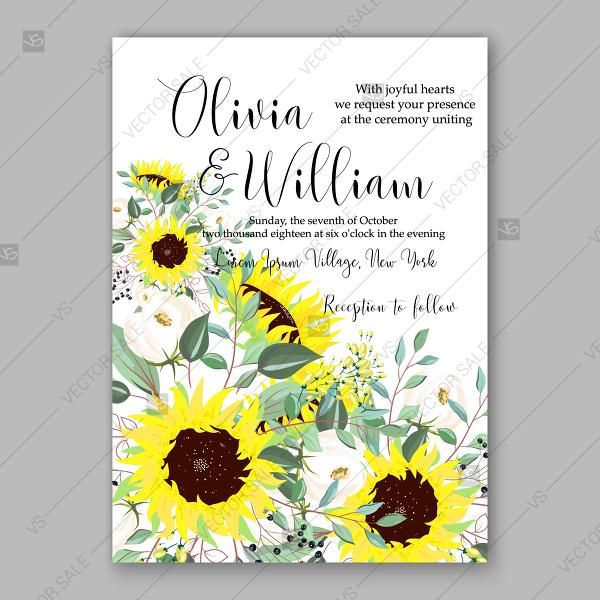 Wedding - Bright lemon yellow sunflower wedding invitation country stile greeting card
