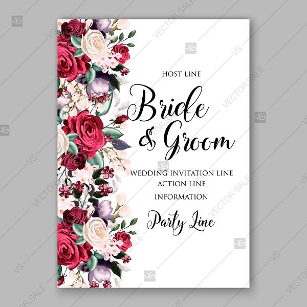 Свадьба - Marsala Burgundy white rose peony greenery wedding invitation vector template bridal shower invitation