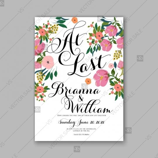 Wedding - Pink peony wedding invitation vector template card