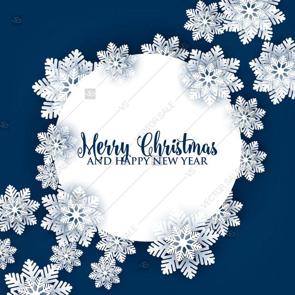 Wedding - Christmas snowflake paper cut on navy blue background 3d origami vector winter marriage invitation